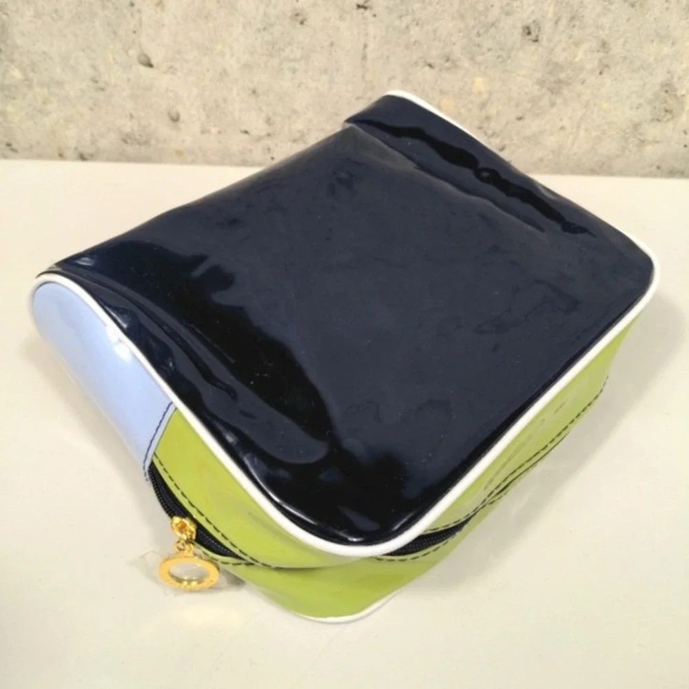 Estee Lauder 2 Piece Cosmetic Bag Set Y2k Style Patent Green‎ Blue Travel Pouch